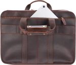 Men's Full Grain Leather Briefcase Large 17 Inch Business Travel Laptop Messenger Bag Tote with YKK Metal Zippers - Image 9
